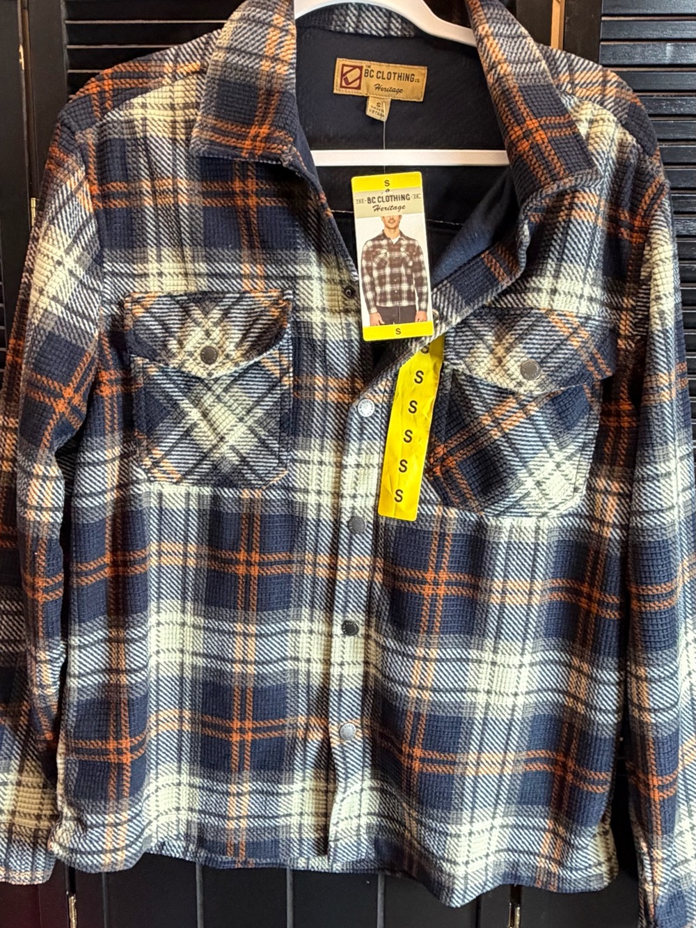 BC Clothing Navy, Cream & Orange Plaid Button-Down Shirt Jacket